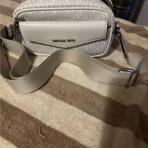Michael Kors Light Gray and White Crossbody Bag